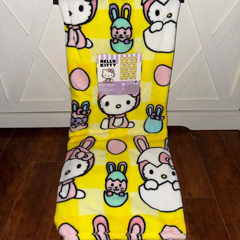 Hello Kitty Plaid Easter Plush Throw Blanket